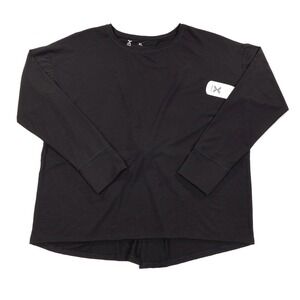 Xersion Women's Round Neck Long Sleeve Loose Fit Twist Thumb Hole‎ Top Black XL